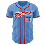 Custom Powder Blue White Pinstripe Red Authentic Baseball Jersey