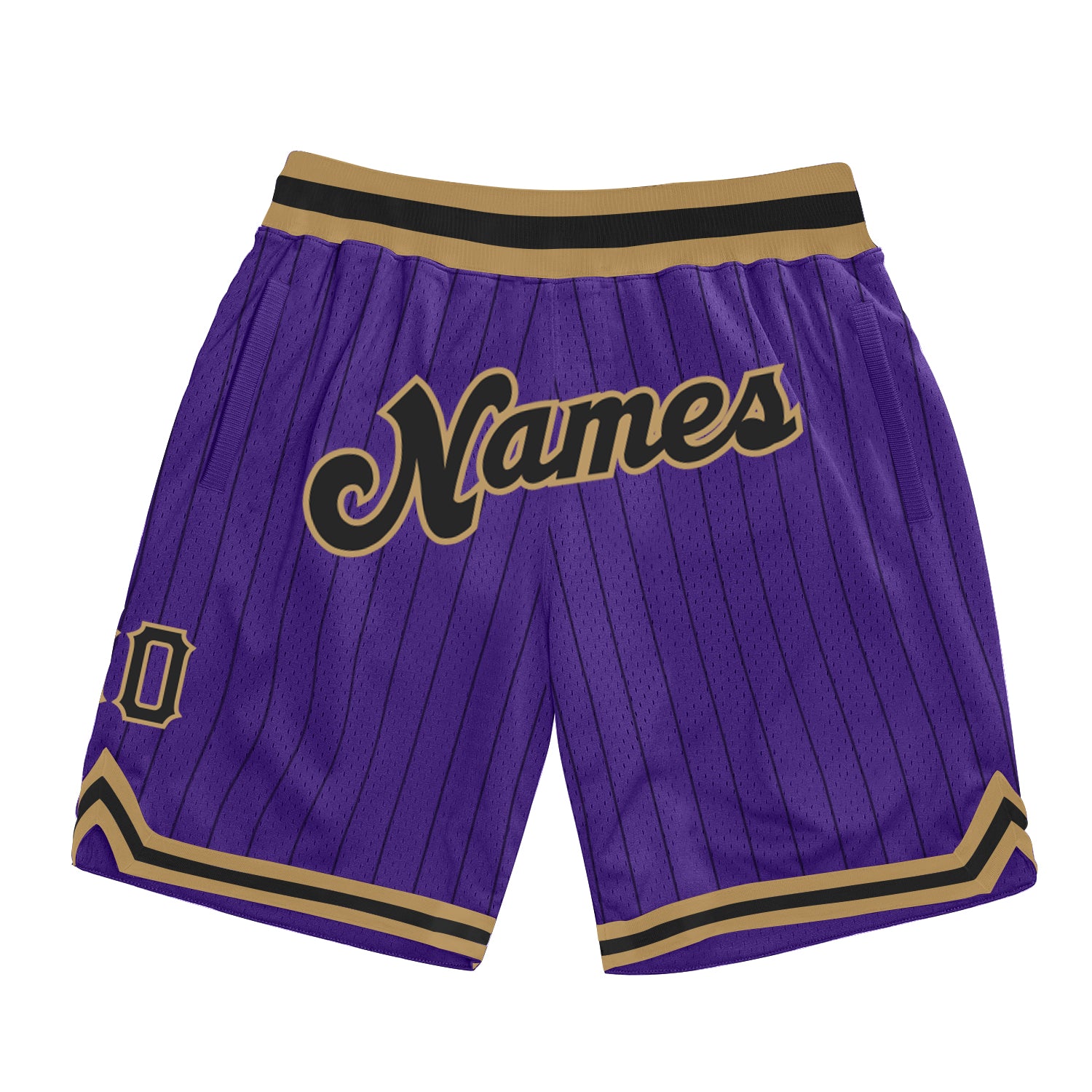 Custom Purple Black Pinstripe Black-Old Gold Authentic Basketball Shorts