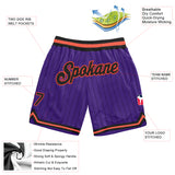 Custom Purple Black Pinstripe Black-Orange Authentic Basketball Shorts