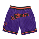 Custom Purple Black Pinstripe Black-Orange Authentic Basketball Shorts