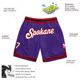 Custom Purple Black Pinstripe White-Red Authentic Basketball Shorts