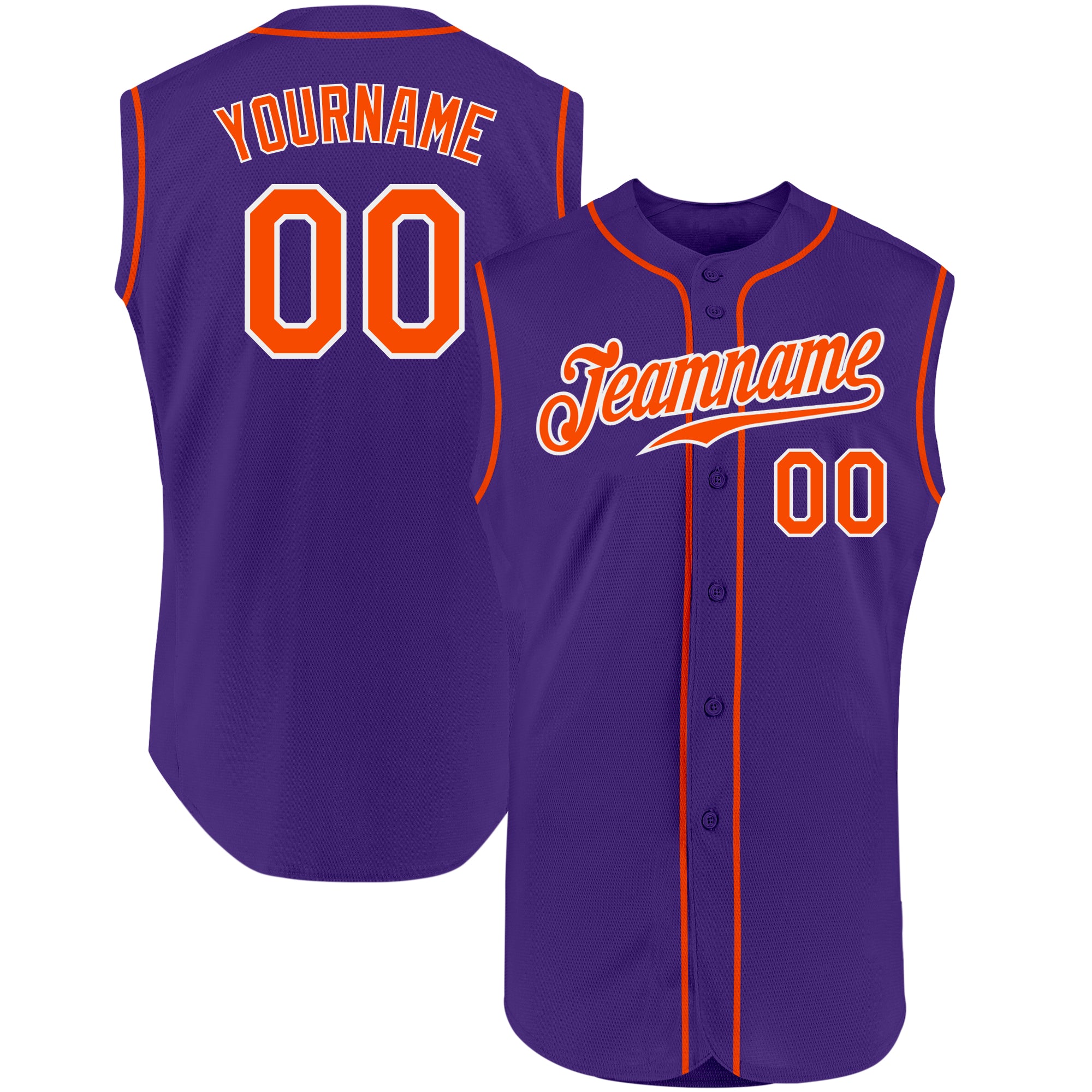 Custom Purple Orange-White Authentic Sleeveless Baseball Jersey