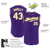 Custom Purple White-Gold Authentic Sleeveless Baseball Jersey