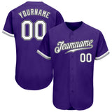 Custom Purple White Black-Gray Authentic Baseball Jersey