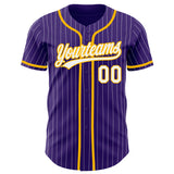 Custom Purple White Pinstripe Gold Authentic Baseball Jersey