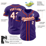 Custom Purple White Pinstripe Orange Authentic Baseball Jersey