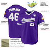 Custom Purple White-Gray Authentic Throwback Baseball Jersey