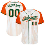 Custom White Orange Pinstripe Green-Orange Authentic Raglan Sleeves Baseball Jersey