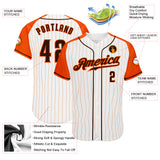 Custom White Orange Pinstripe Brown-Orange Authentic Raglan Sleeves Baseball Jersey