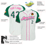Custom White Kelly Green Pinstripe Kelly Green-Pink Authentic Raglan Sleeves Baseball Jersey