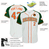 Custom White Green Pinstripe Orange-Green Authentic Raglan Sleeves Baseball Jersey