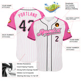 Custom White Pink Pinstripe Black-Pink Authentic Raglan Sleeves Baseball Jersey