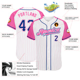 Custom White Pink Pinstripe Royal-Pink Authentic Raglan Sleeves Baseball Jersey