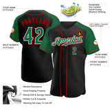 Custom Black Kelly Green-Red Authentic Raglan Sleeves Baseball Jersey