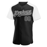 Custom Black White Authentic Raglan Sleeves Baseball Jersey