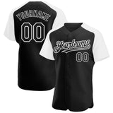 Custom Black White Authentic Raglan Sleeves Baseball Jersey