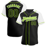 Custom Black White-Neon Green Authentic Raglan Sleeves Baseball Jersey