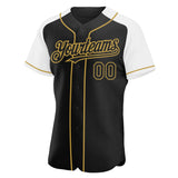 Custom Black White-Old Gold Authentic Raglan Sleeves Baseball Jersey