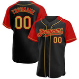 Custom Black Old Gold-Red Authentic Raglan Sleeves Baseball Jersey