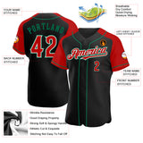 Custom Black Red-Kelly Green Authentic Raglan Sleeves Baseball Jersey