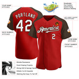 Custom Red White-Brown Authentic Raglan Sleeves Baseball Jersey