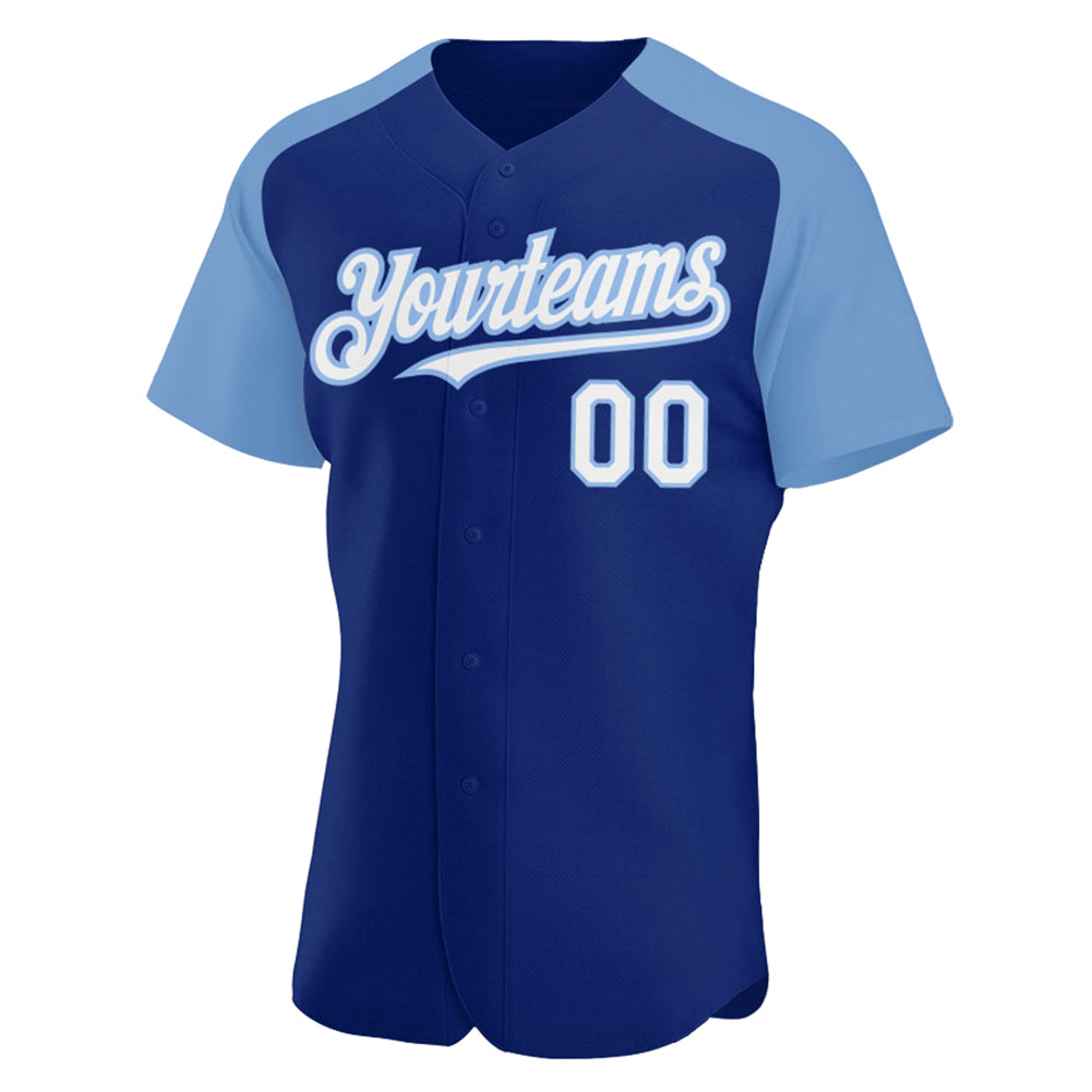 Custom Royal White-Light Blue Authentic Raglan Sleeves Baseball Jersey