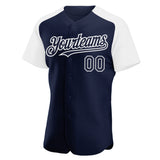 Custom Navy White Authentic Raglan Sleeves Baseball Jersey