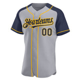 Custom Gray Navy-Gold Authentic Raglan Sleeves Baseball Jersey