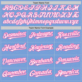 Custom Light Blue White-Pink Authentic Raglan Sleeves Baseball Jersey