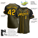 Custom Olive Gold-Black Authentic Raglan Sleeves Salute To Service Baseball Jersey