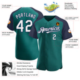 Custom Teal White-Navy Authentic Raglan Sleeves Baseball Jersey