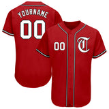 Custom Red White-Black Authentic Baseball Jersey