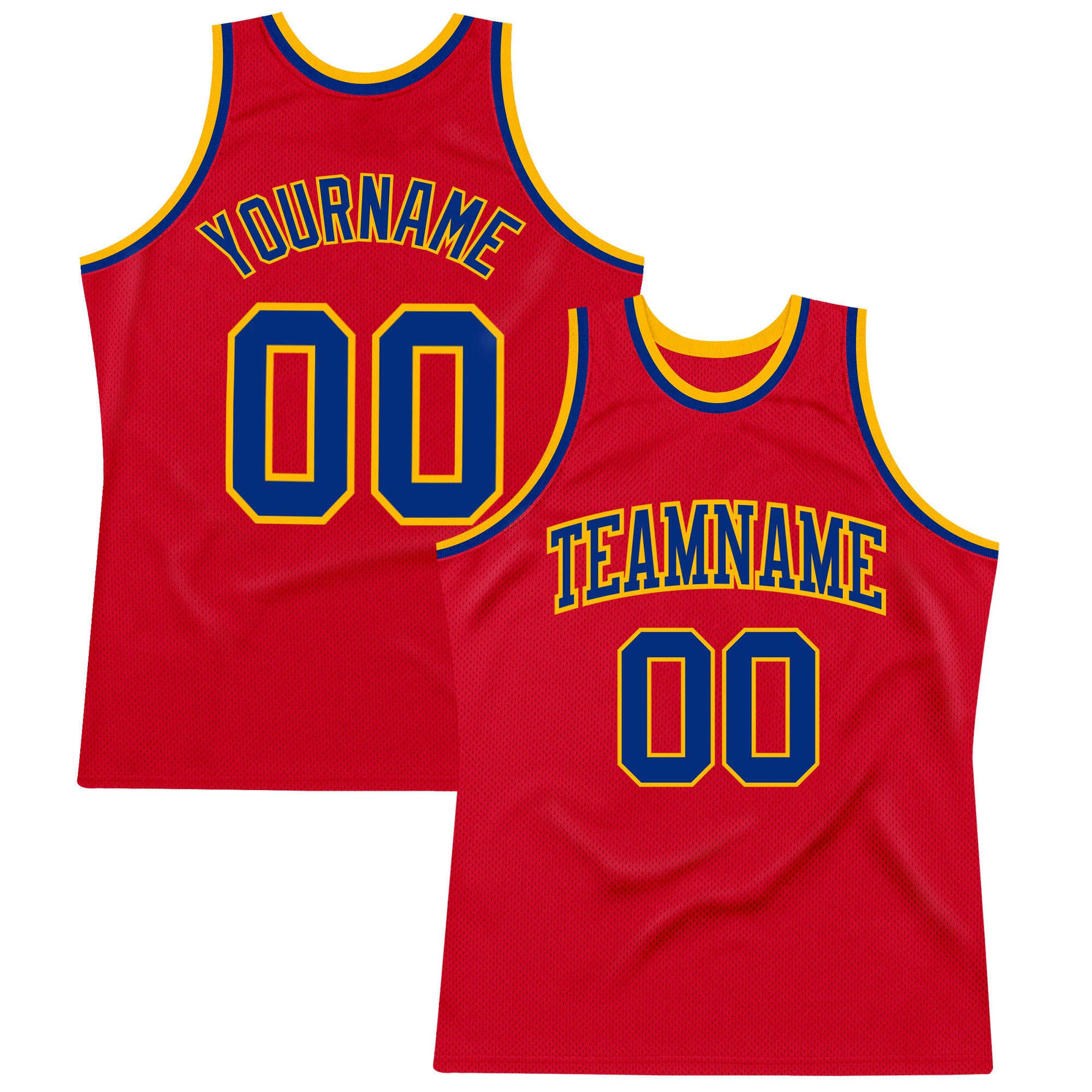 Custom Red Royal-Gold Authentic Throwback Basketball Jersey