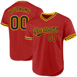 Custom Red Black-Gold Authentic Throwback Baseball Jersey