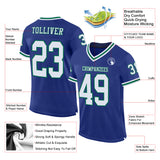 Custom Royal White-Kelly Green Mesh Authentic Throwback Football Jersey