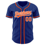 Custom Royal White Pinstripe Orange Authentic Baseball Jersey