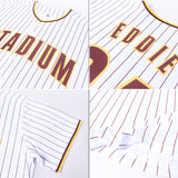 Custom White Brown Pinstripe Brown-Gold Baseball Jersey