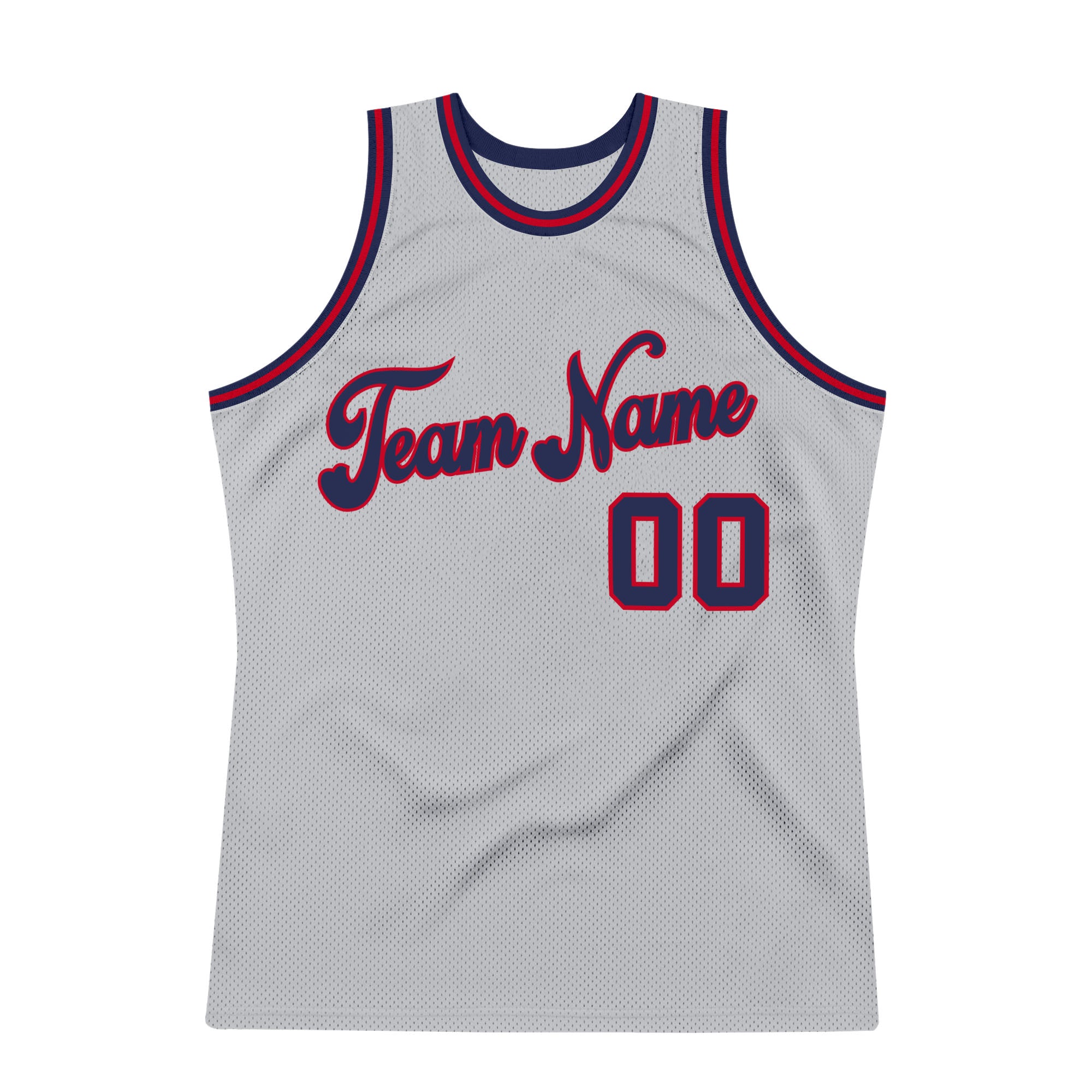 Custom Gray Navy-Red Authentic Throwback Basketball Jersey
