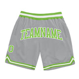 Custom Gray Neon Green-White Authentic Throwback Basketball Shorts
