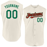 Custom Cream Kelly Green-Red Authentic Sleeveless Baseball Jersey