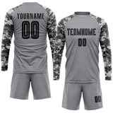 Custom Gray Black-Camo Sublimation Soccer Uniform Jersey