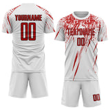 Custom White Red-Black Splash Sublimation Soccer Uniform Jersey