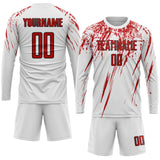 Custom White Red-Black Splash Sublimation Soccer Uniform Jersey