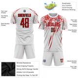 Custom White Red-Black Splash Sublimation Soccer Uniform Jersey