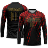 Custom Black Black Old Gold-Red Sublimation Soccer Uniform Jersey