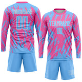 Custom Pink Light Blue-White Sublimation Soccer Uniform Jersey