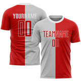 Custom Gray Red-White Sublimation Split Fashion Soccer Uniform Jersey