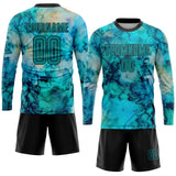 Custom Tie Dye Teal-Black Sublimation Soccer Uniform Jersey