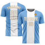 Custom Light Blue White-Old Gold Sublimation Argentinian Flag Soccer Uniform Jersey