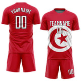 Custom Red White-Black Sublimation Tunisian Flag Soccer Uniform Jersey